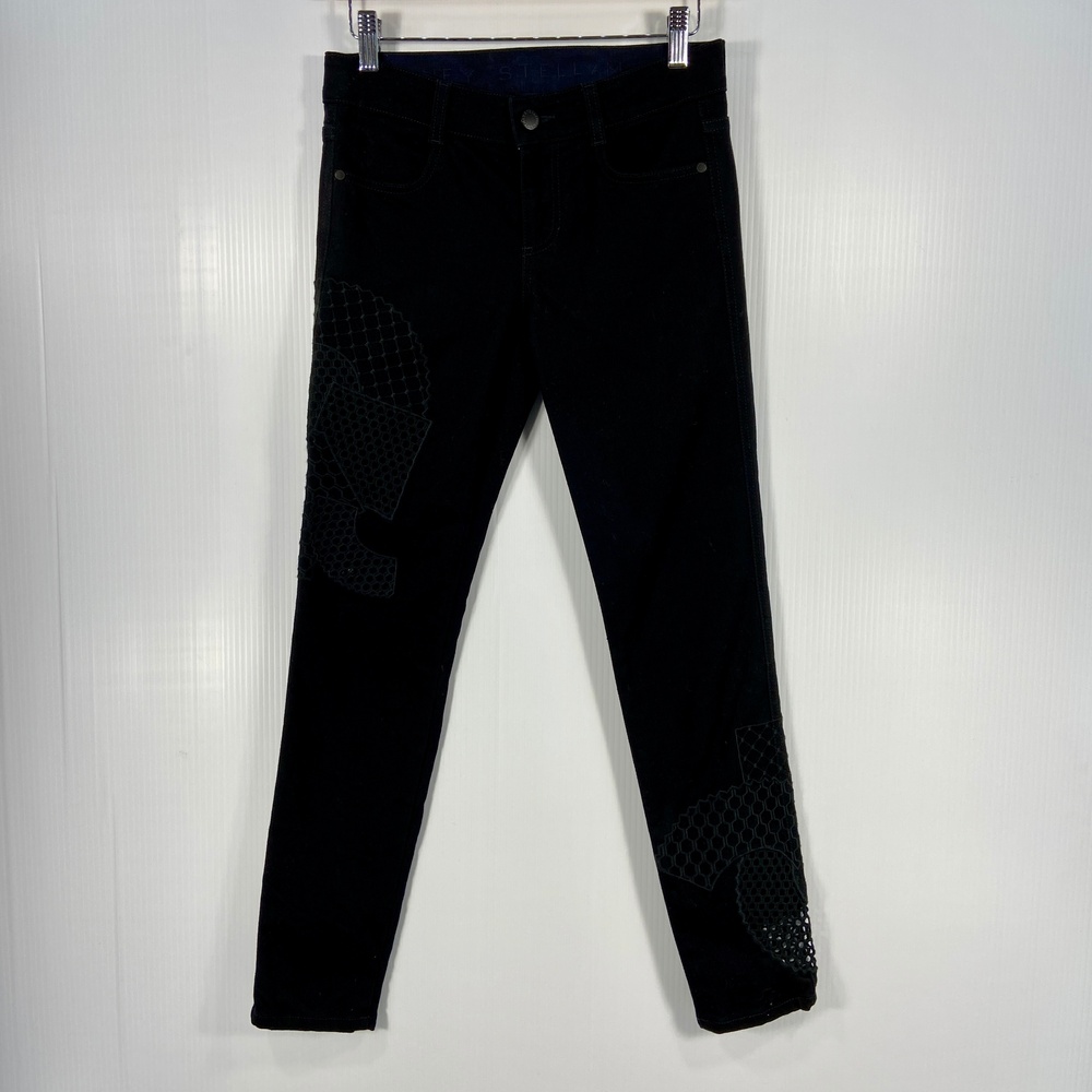 Stella Mccartney Black Denim Jeans Open Mesh‎ Patterned Design Womens Size 25